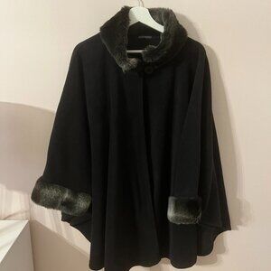 Black Shawl with fur trim- BRAND NEW